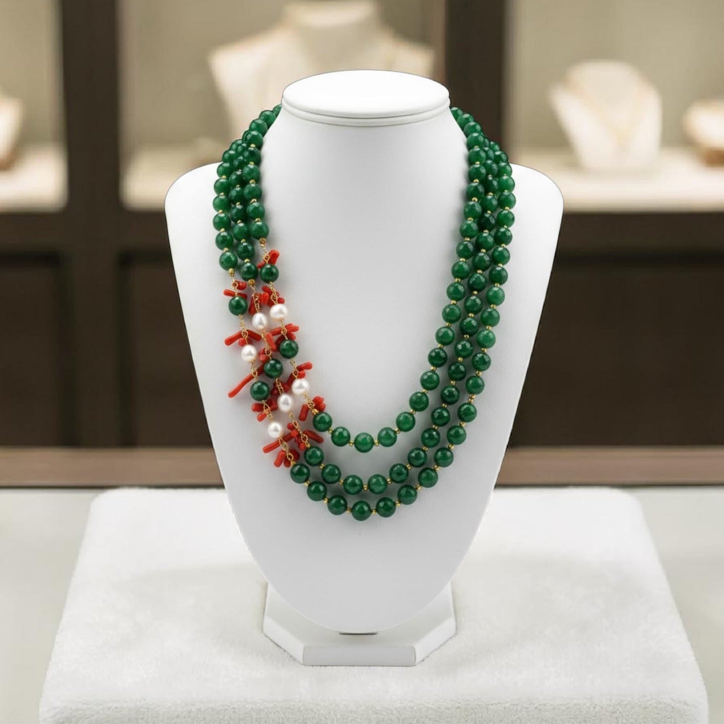 Long Necklace with Multicolor Sapphire Stones, S925 Silver and Gold