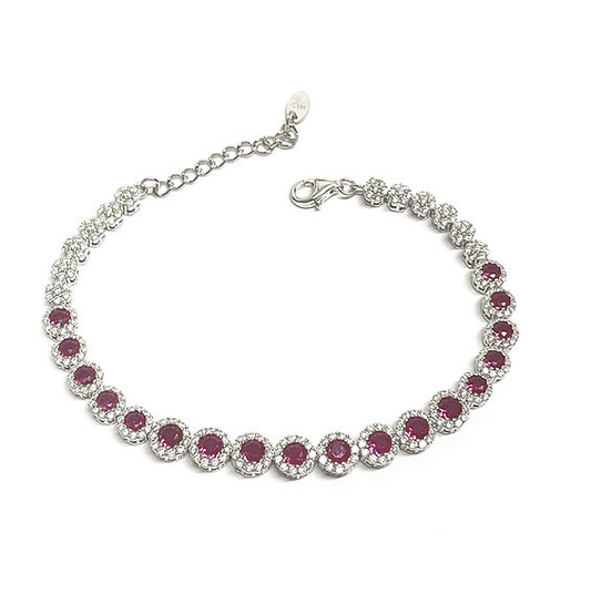 Braccialetto in argento con gemme rosse e zirconi.