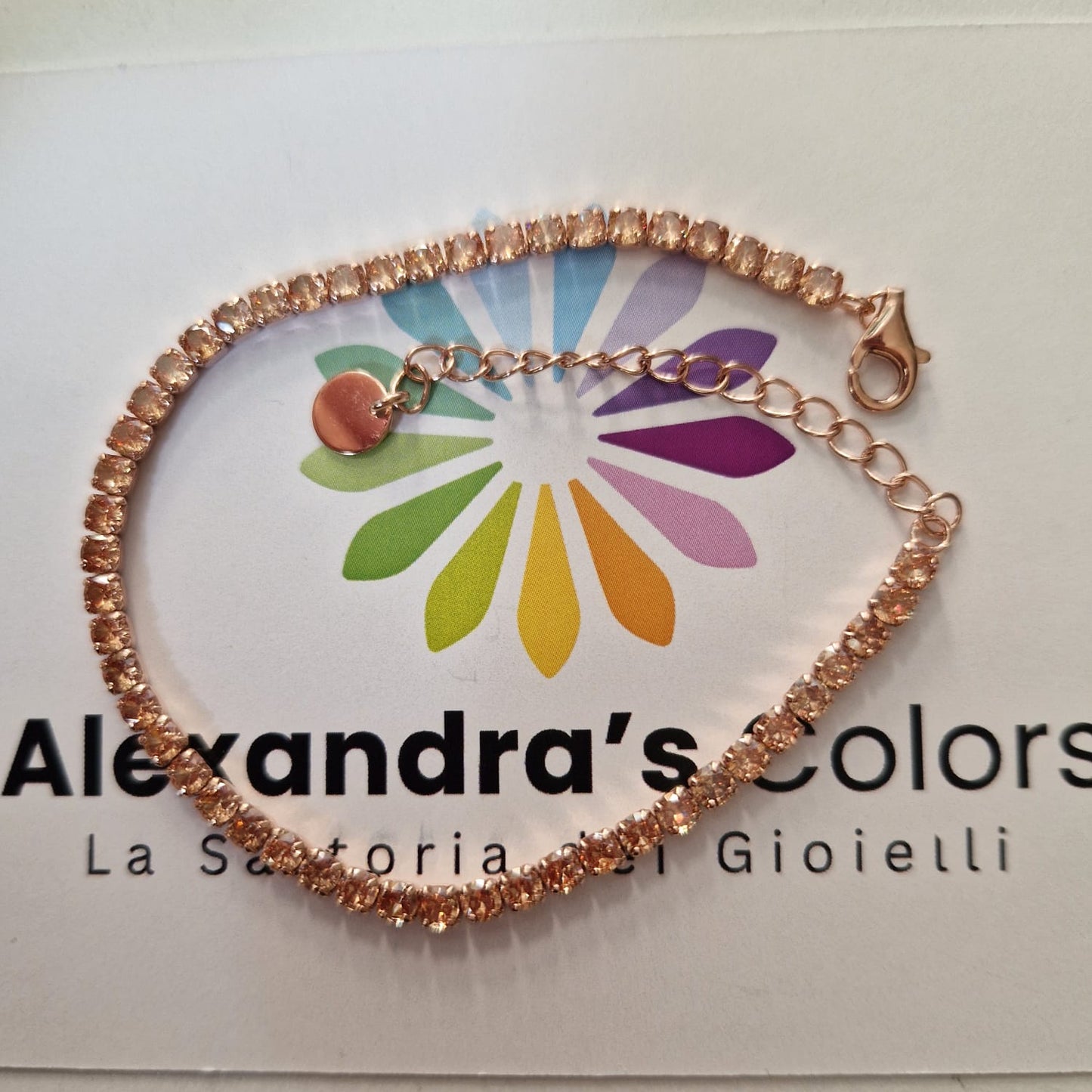 Bracciale Tennis Color Ambra Dorata, in Argento S925