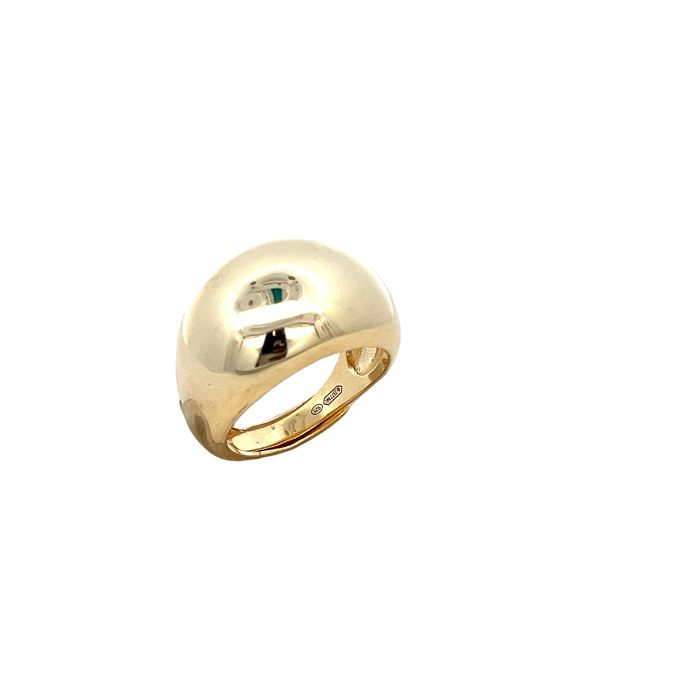 Anello a cupola in oro giallo lucido con il marchio di fabbrica visibile sull'interno della fascia.