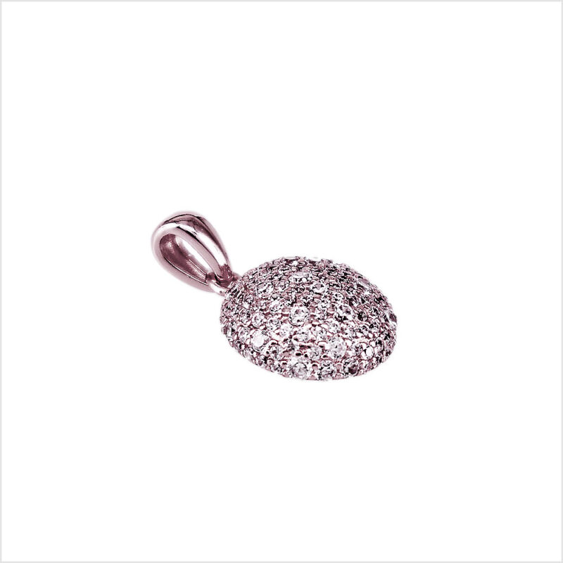 Ciondolo ovale in oro rosa con pavé di diamanti.