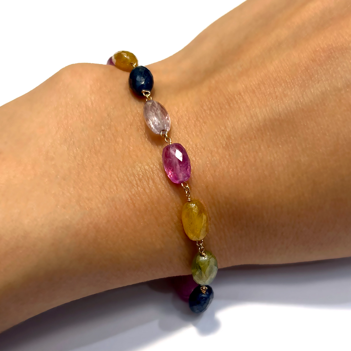 Bracciale Con Sassi di Zaffiro Multicolor, Argento S925