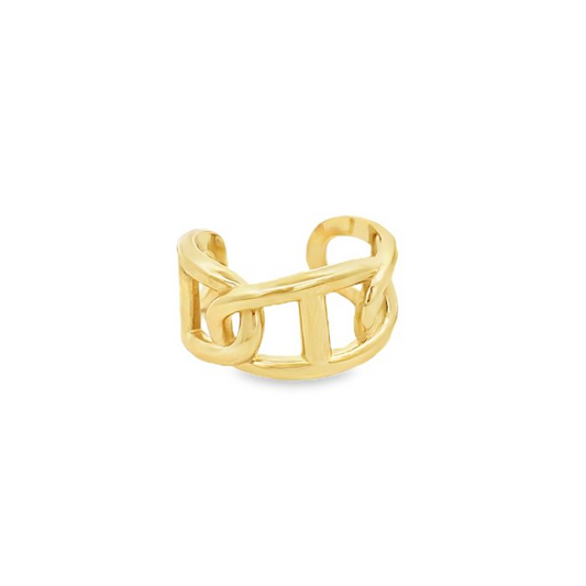 Earcuff in oro a forma di catena con maglie grandi.