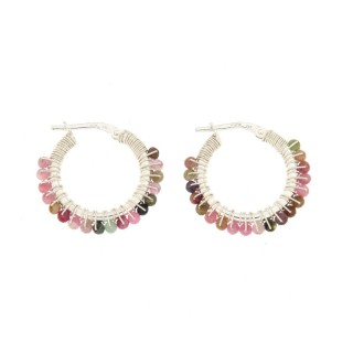 Tourmaline Hoop Earrings, S925 Silver