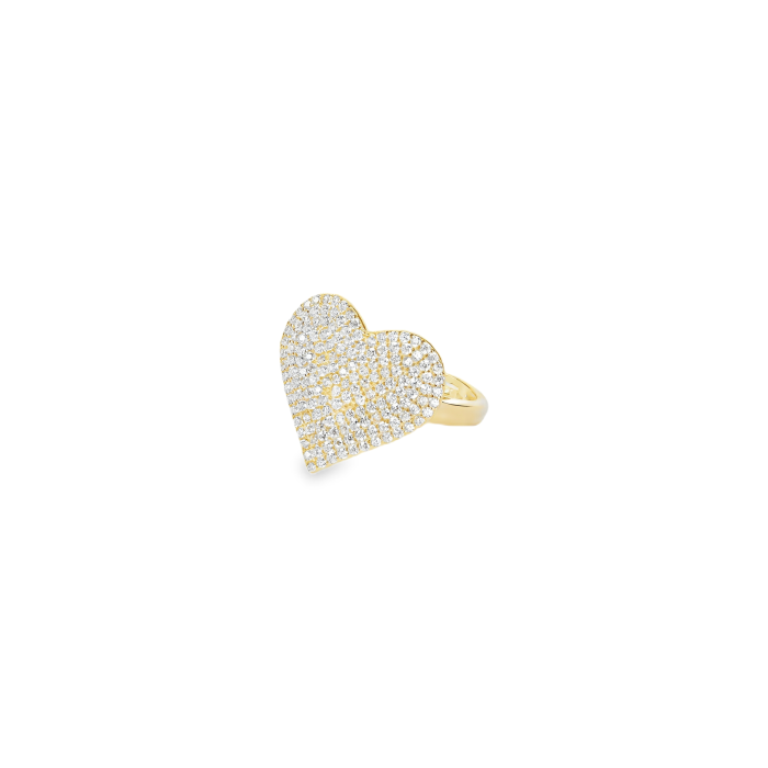 Anello d'oro a forma di cuore con pavé di diamanti.