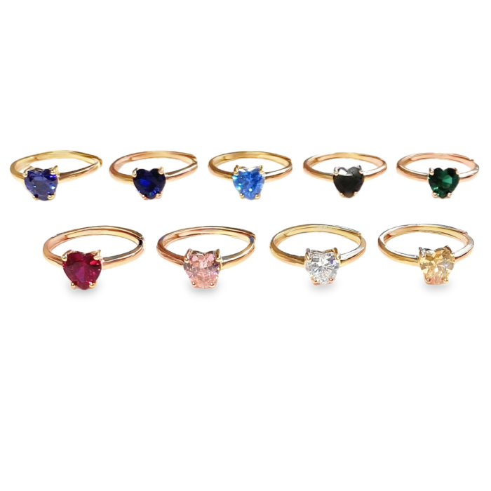 Anello Con Cuore Solitario, in Argento 925 bagnato in oro