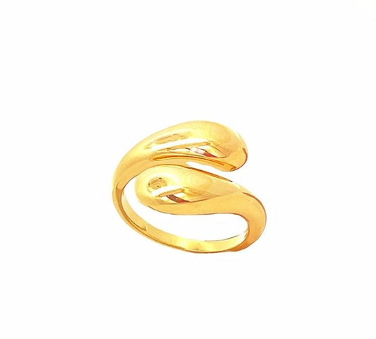 Anello a fascia doppia in oro giallo con due elementi a goccia.