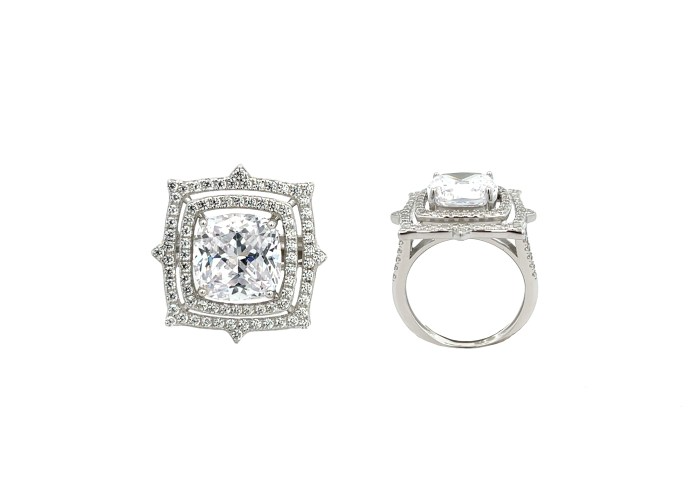 Anello Quadrato Regina, in Argento S925 e Zirconi