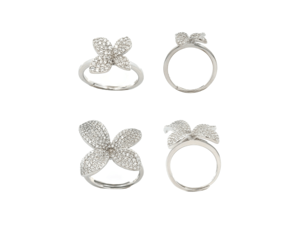 Anello Fiore 4 Petali, in Argento S925 e Zirconi