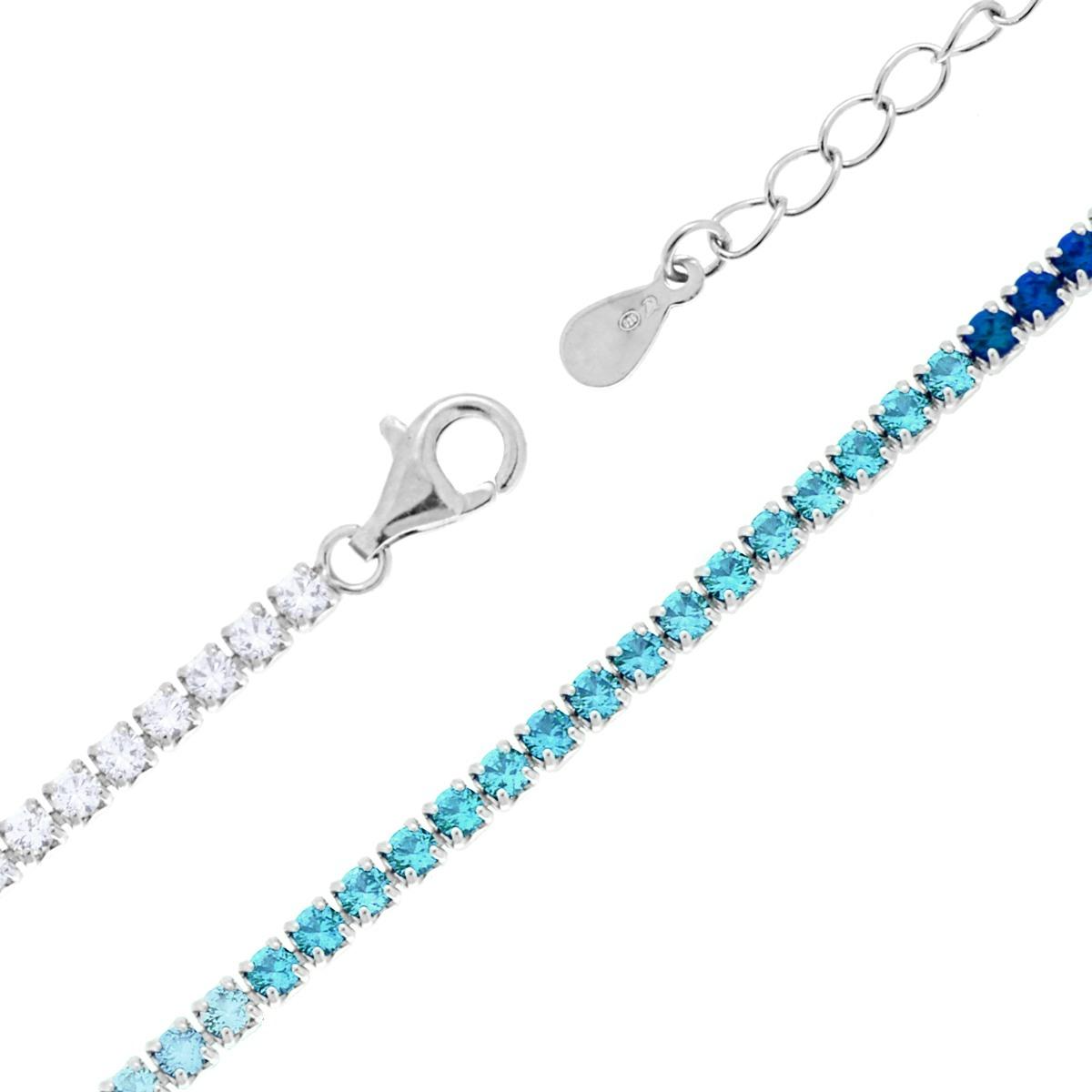 Collana Girocollo Tennis, 2.3mm Degradè Blu, Argento 925