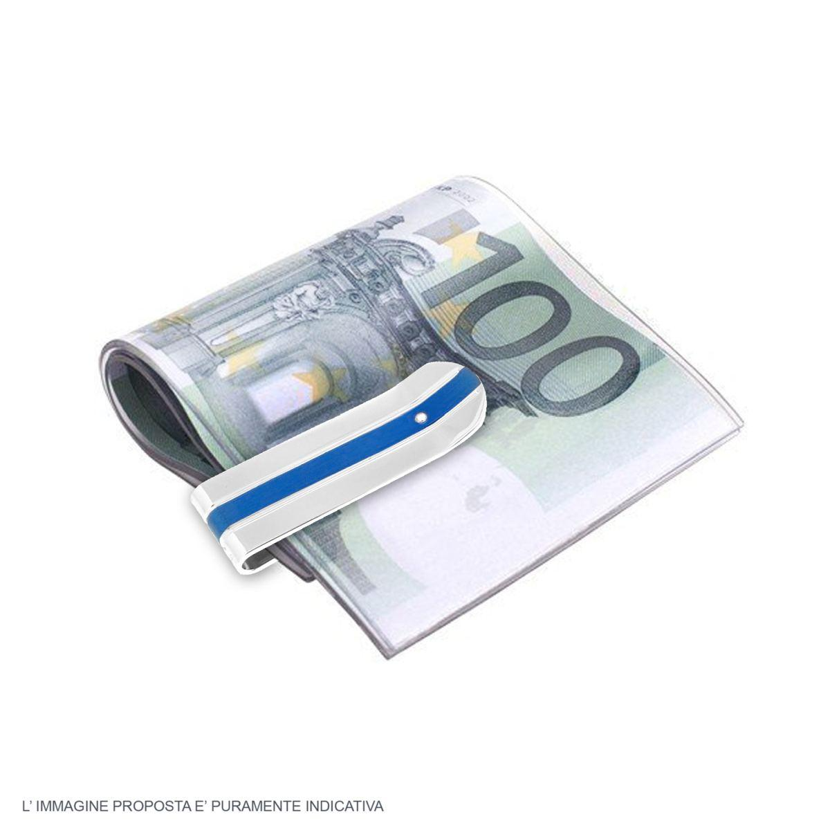 Fermasoldi con Zircone Bianco colore Acciaio e Blu in ACCIAIO