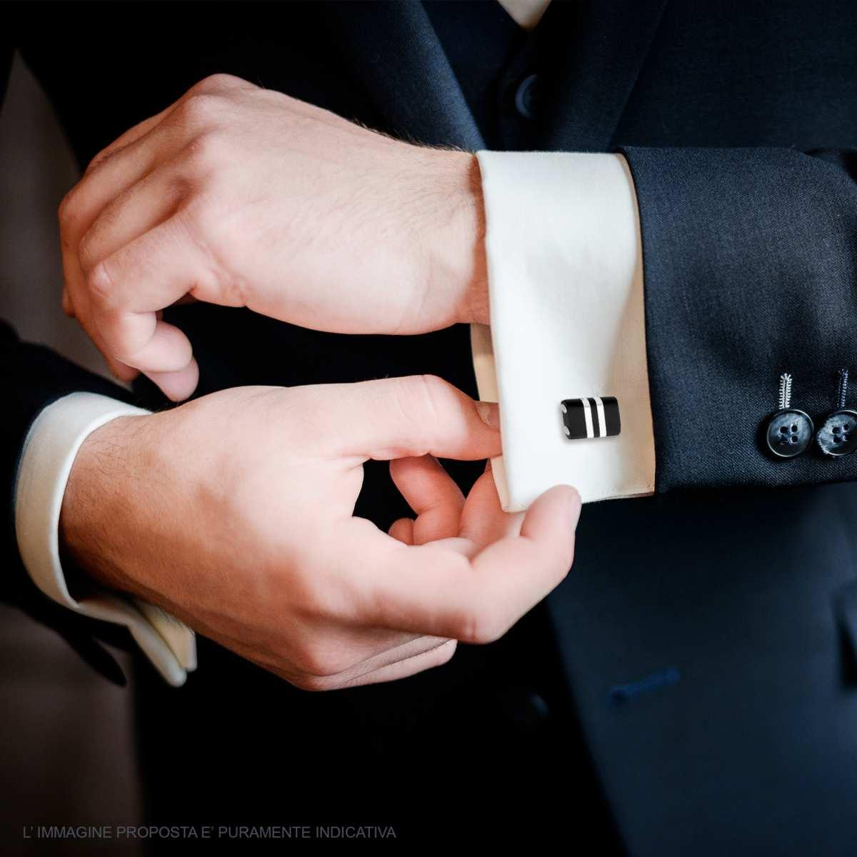 Gemelli Uomo Rettangolare con Strisce Nere mm 12 x 17 in ACCIAIO