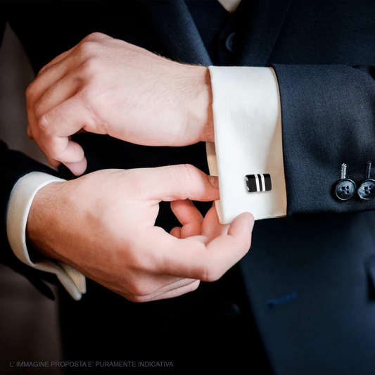 Gemelli Uomo Rettangolare con Strisce Nere mm 12 x 17 in ACCIAIO