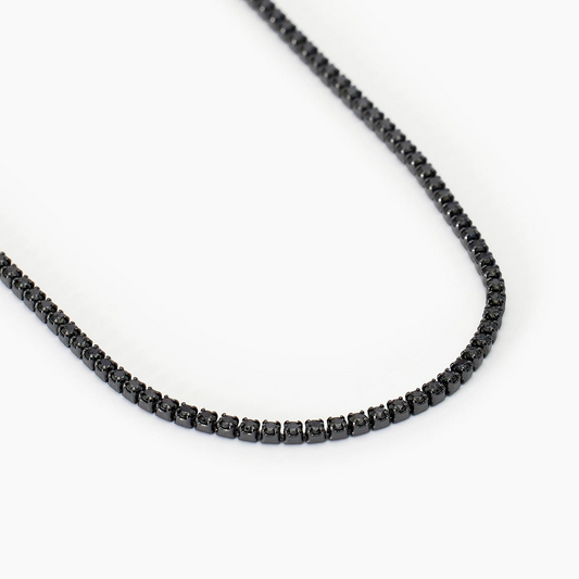 Collana Tennis NERO BRUNITO, 3mm REGOLABILE, Argento 925 con Zirconi