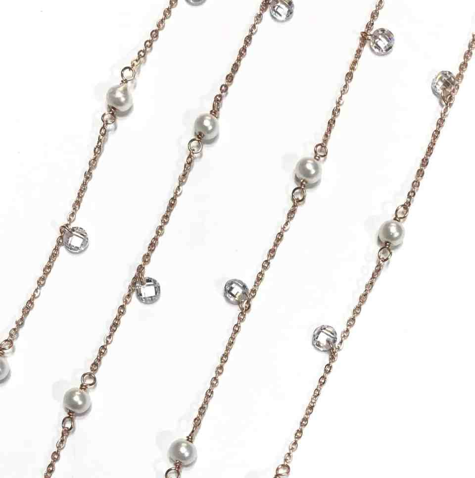 Collana con Lenticche e Perle Multiciondolo, Argento S925