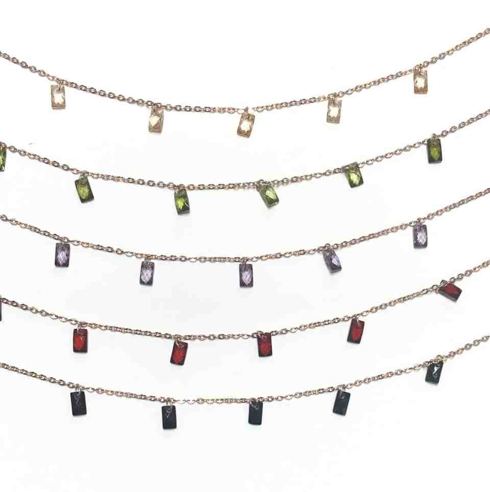 Collana con Rettangolini In Zircone Multiciondolo, Argento S925