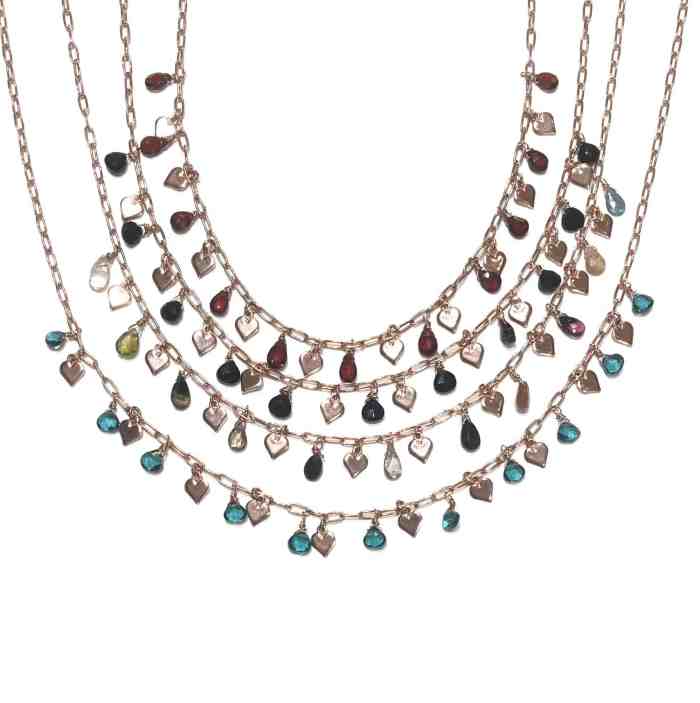 Collana con Cuori e Pietre Vere, Argento S925