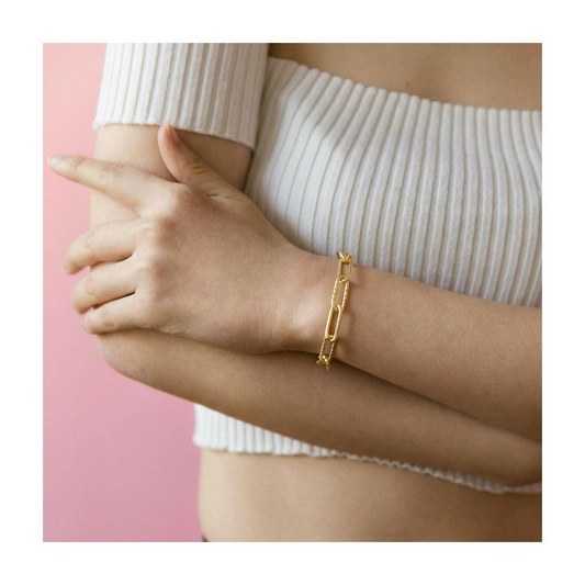 Bracciale Catena Forzatina allungata Martellata in ARGENTO 925