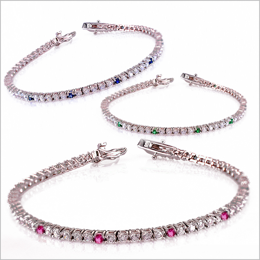 Bracciale Tennis 3mm, Bianco e Diversi Colori, 5+1,  in Argento