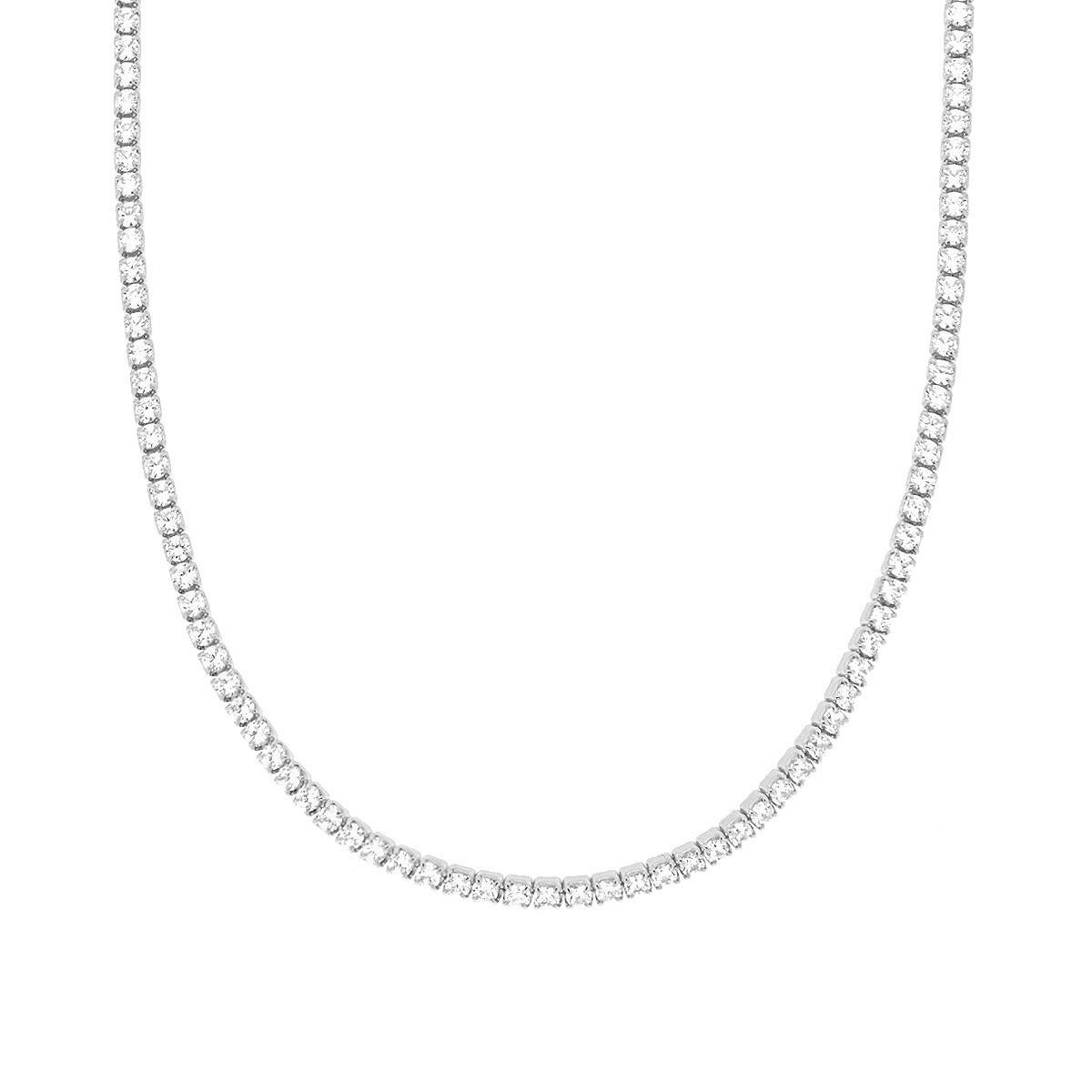 Tennis Choker Necklace, 2.3mm ADJUSTABLE, 925 Silver with Zirconia