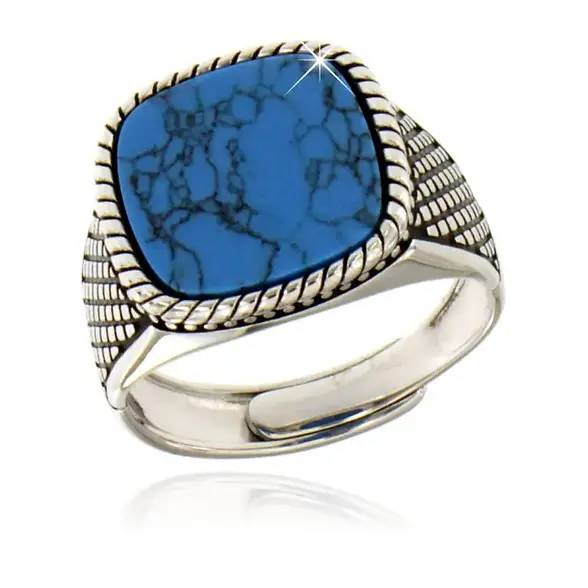 MEN'S Square Ring, 925 Silver and Real Stones