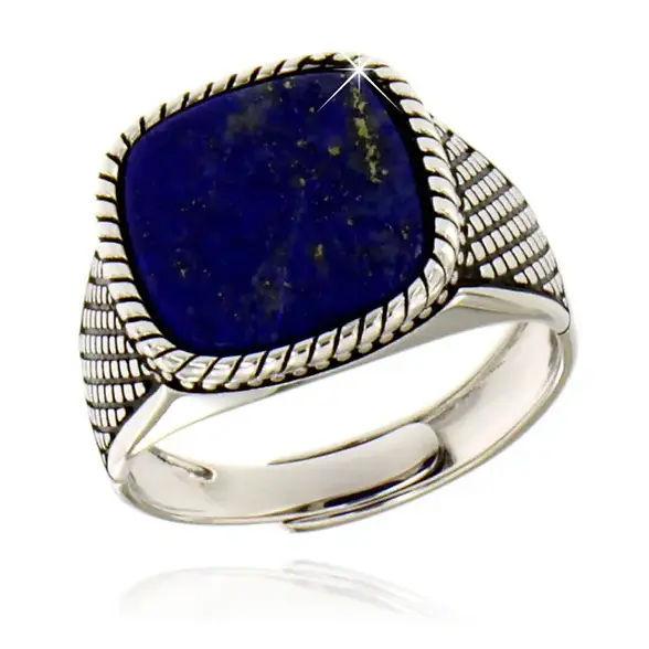 MEN'S Square Ring, 925 Silver and Real Stones