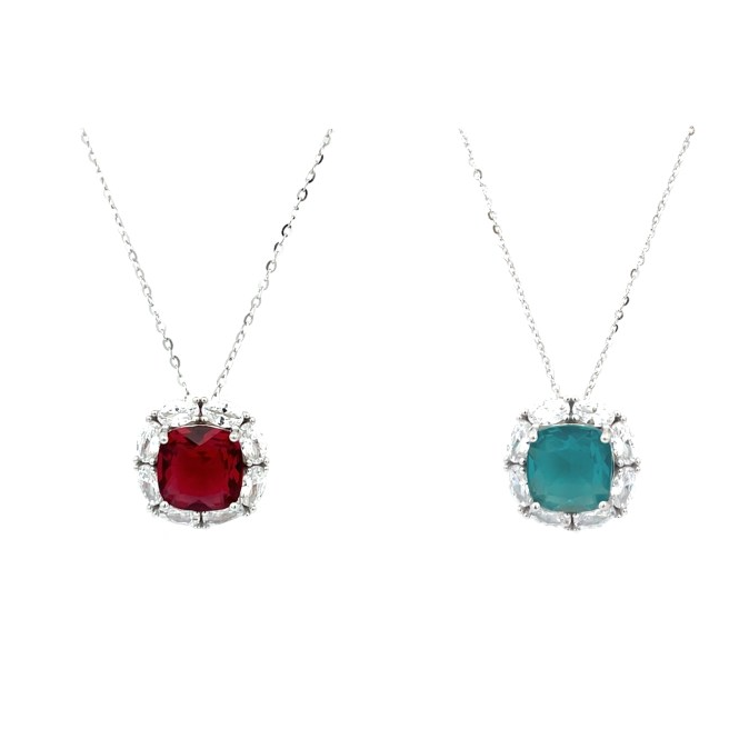 Collana Ciondolo Quadrato Brillante, in Argento 925