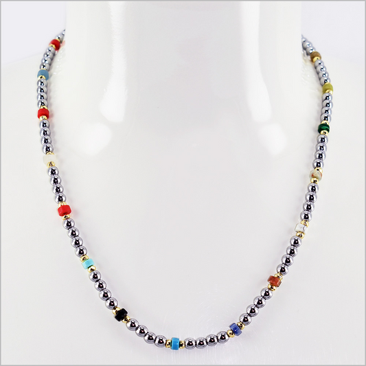 Multicolor Stone Chain Necklace 4.5mm, Stainless Steel