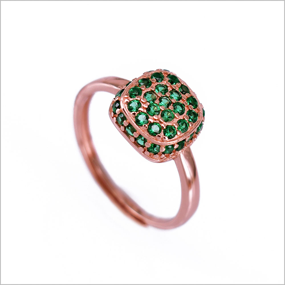 Anello Quadrato con Zirconi, in Argento S925
