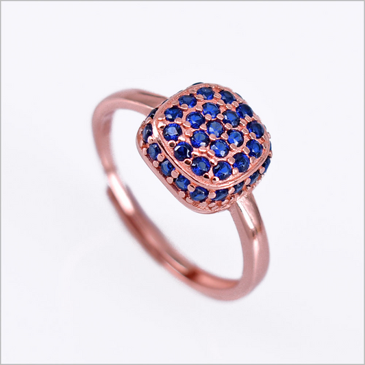 Anello Quadrato con Zirconi, in Argento S925