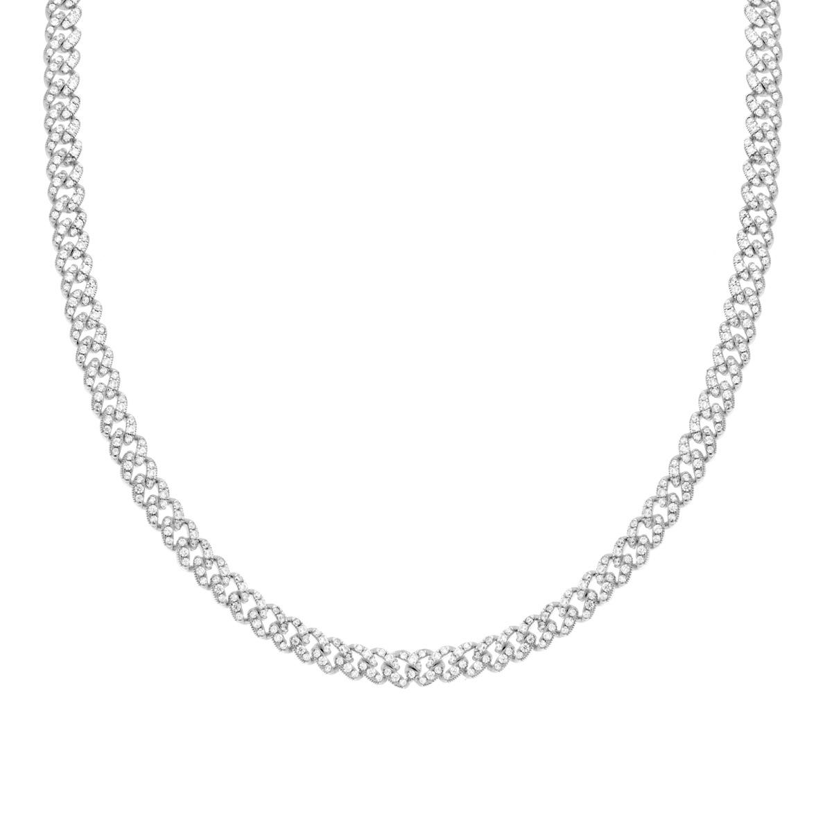 Collana Groumette in Argento 925 con Zirconi - Larghezza 4mm