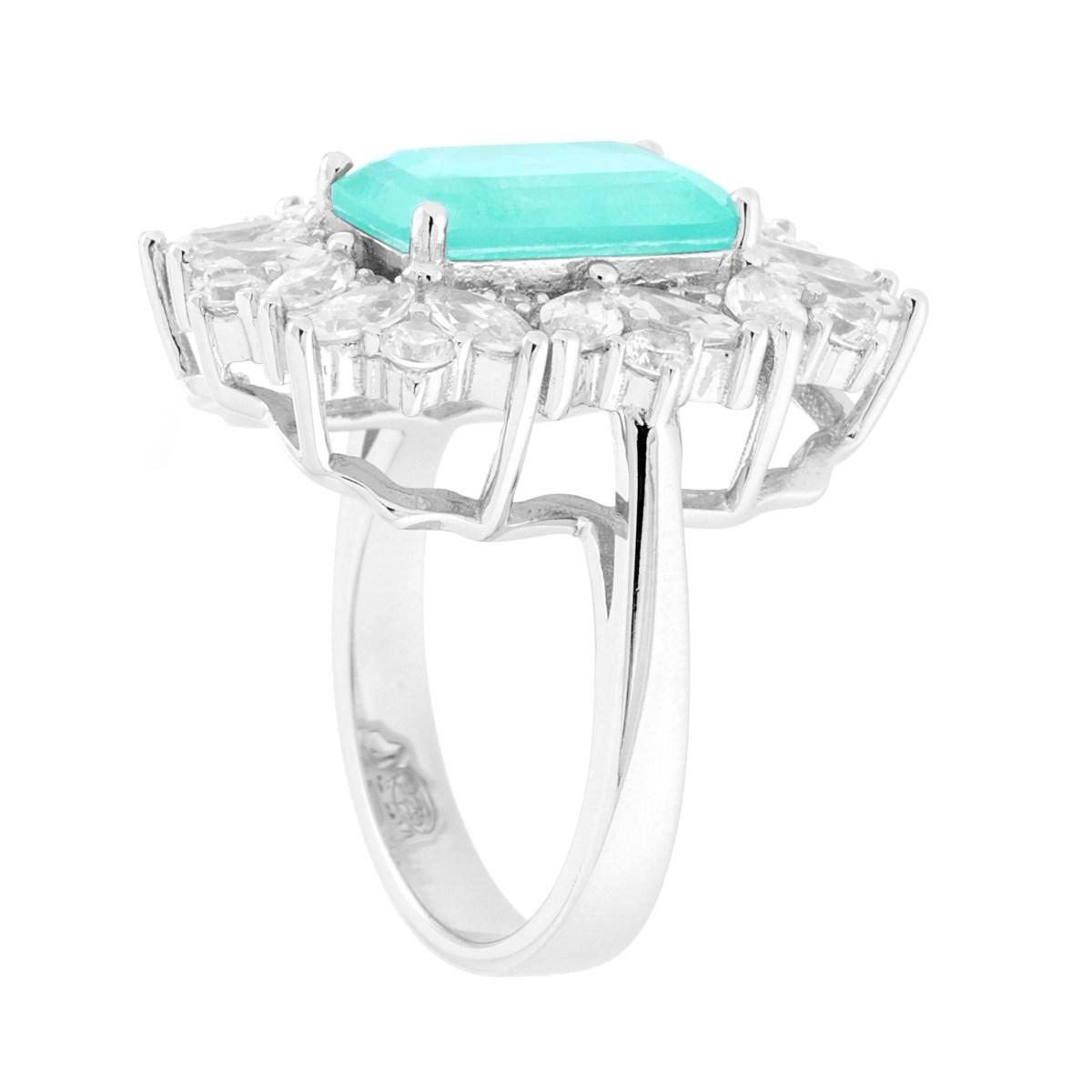 Anello Rettangolare Paraiba con Zirconia Marquise ARGENTO 925
