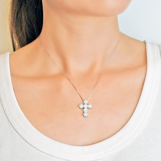 Collana con Croce Pendente Zirconata, Argento s925