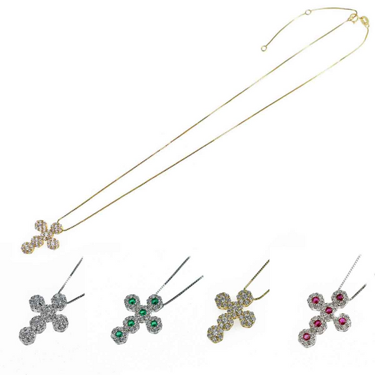 Collana con Croce Pendente Zirconata, Argento s925
