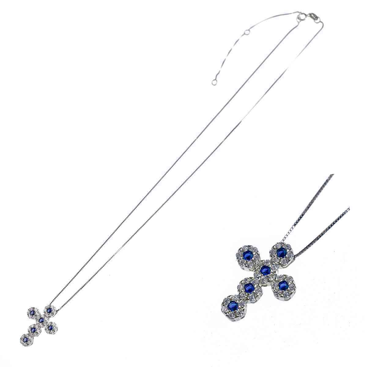 Collana con Croce Pendente Zirconata, Argento s925