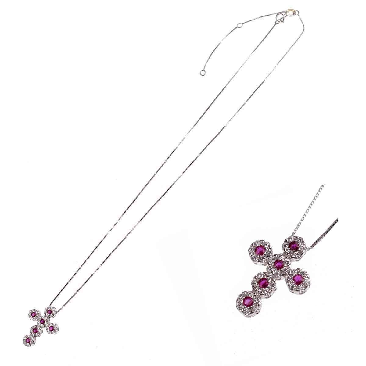 Collana con Croce Pendente Zirconata, Argento s925