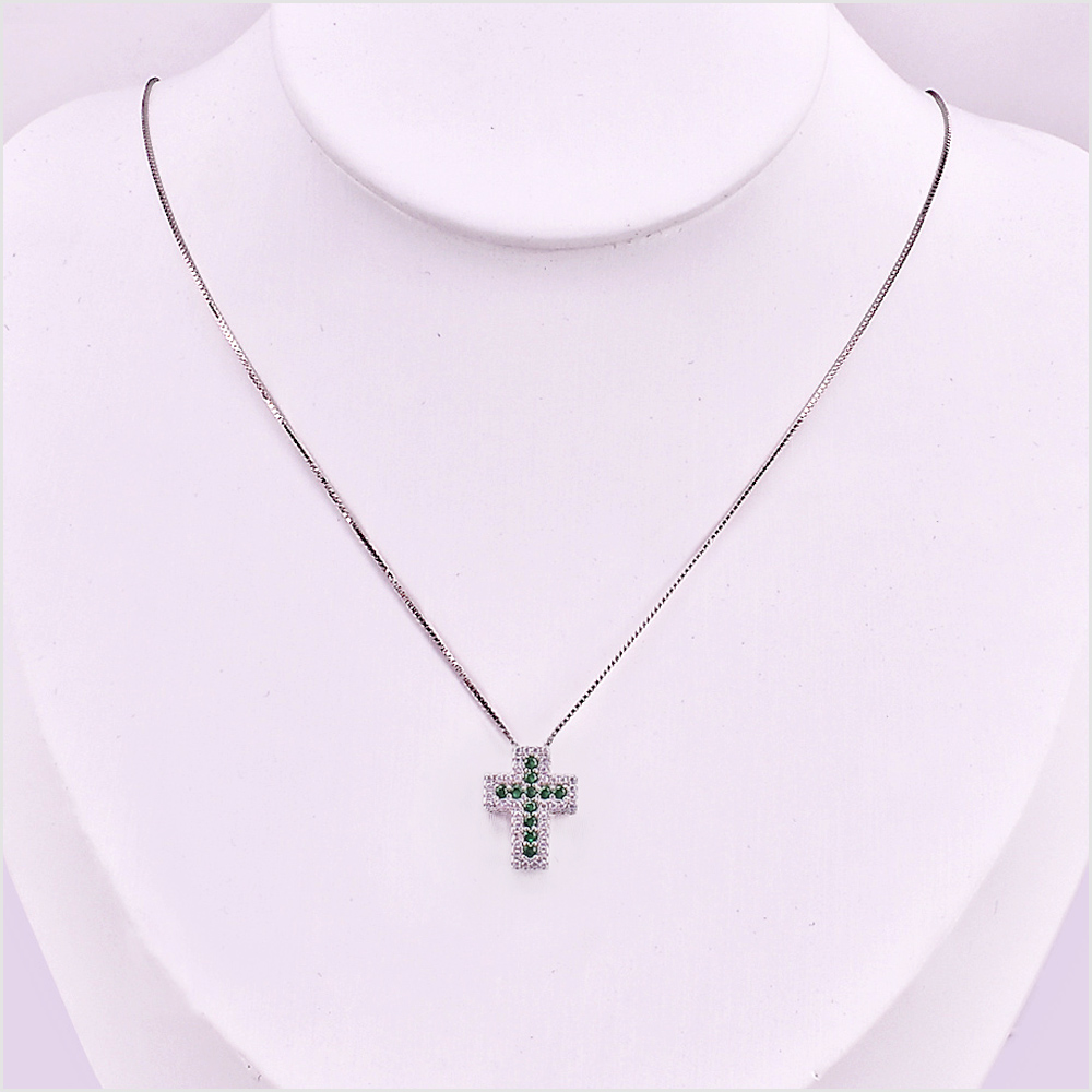 Collana con Pendente Croce, in Argento s925 e zirconi