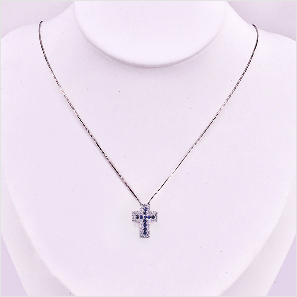 Collana con Pendente Croce, in Argento s925 e zirconi