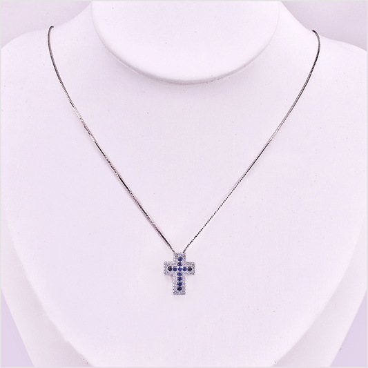 Collana con Pendente Croce, in Argento s925 e zirconi