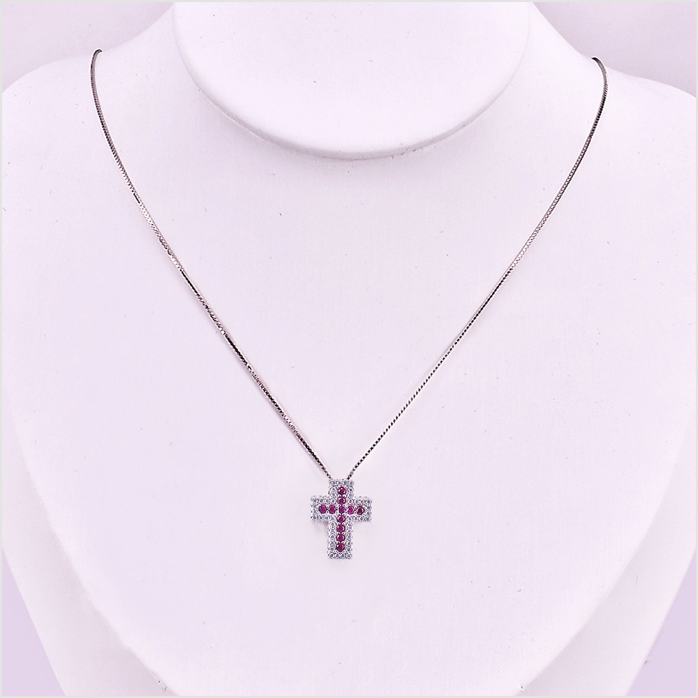 Collana con Pendente Croce, in Argento s925 e zirconi