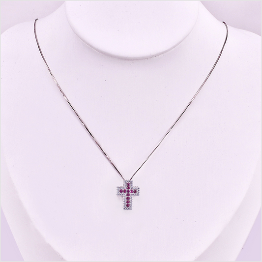 Collana con Pendente Croce, in Argento s925 e zirconi