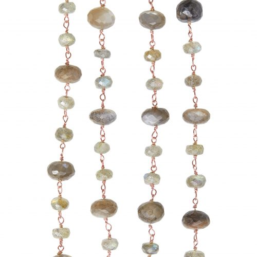 Catenina a rosario con perle di labradorite e quarzo fumé con filo in rame.