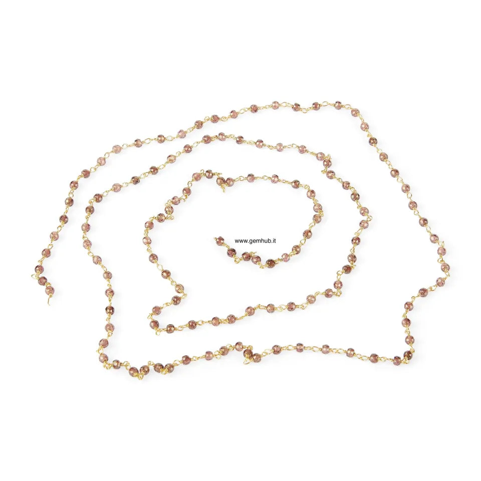 Rosary Style Necklace, S925 Silver and Purple Zircon, 1 meter