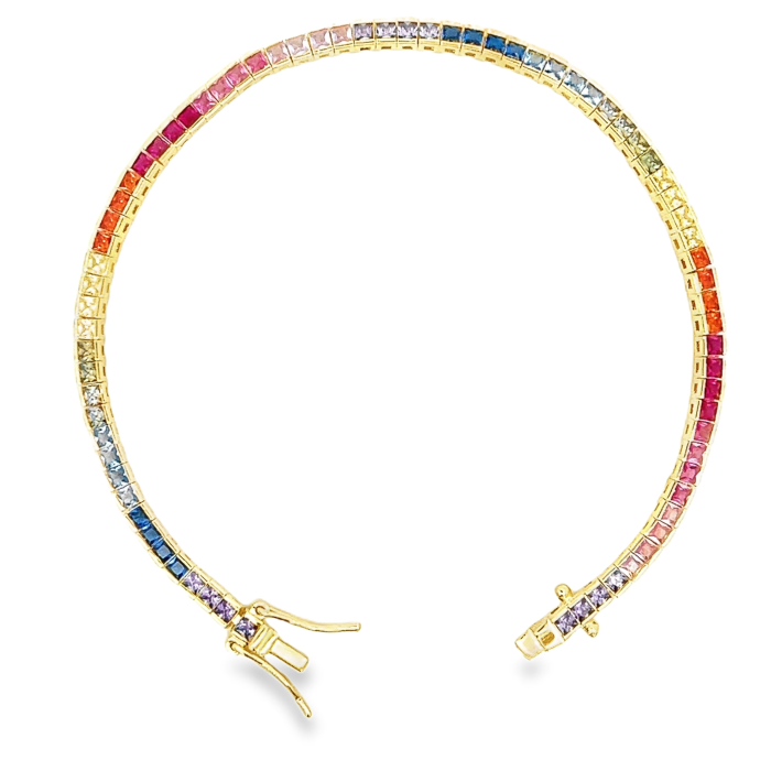 Rainbow Paraiba Tennis Bracelet, in S925 Silver
