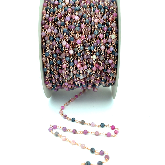 Collana Lunga di Zaffiri Multicolor, Argento S925 e oro