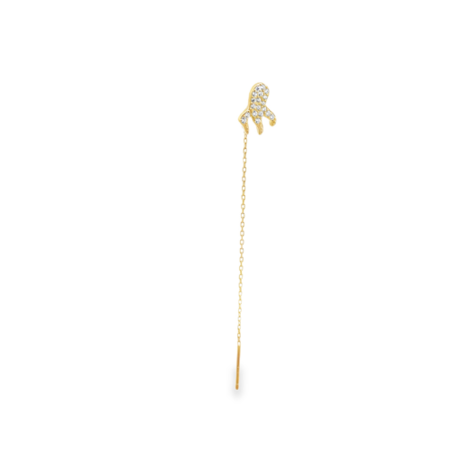 Orecchino pendente dorato con catenina e polpo decorato da zirconi.