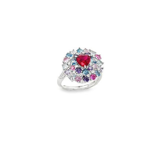 Anello Ghirlanda Fiorita: Rubino & Zirconi Multicolori