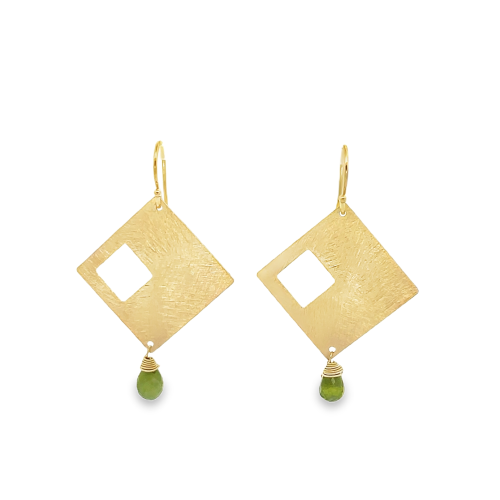 Satin Rhombus and Drop Precious Stones Earrings