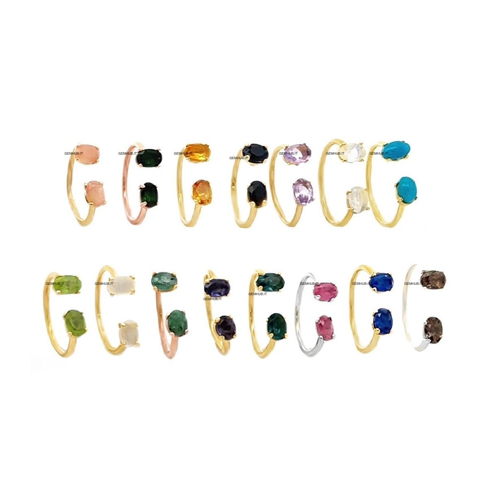 Anello Con Doppia Pietra Preziosa, in Argento 925