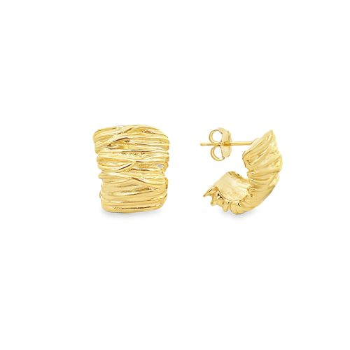 Orecchini a lobo in oro, dal design a fascia curva con superficie testurizzata che evoca un effetto stropicciato o di tessuto.